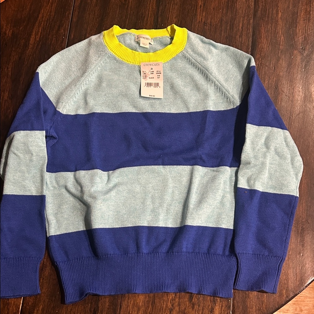 J.Crew Crewcuts Kids Sweater with Blue Stripes and Yellow Neckline NEW with TAGS